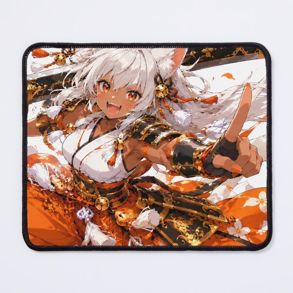Item preview, Anime Cat Samurai Warrior in Orange and Gold designed and sold by Japan-kanji-ya.