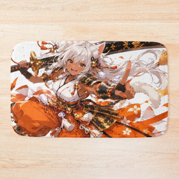 Item preview, Anime Cat Samurai Warrior in Orange and Gold designed and sold by Japan-kanji-ya.