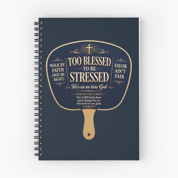 Item preview, Too Blessed To Be Stressed Church Fan God Is On Time designed and sold by WordsplusFabric.