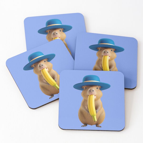 Item preview, Stylish Capybara with Blue Bowler Hat and Banana designed and sold by CuteSlothWorld.