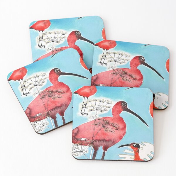 Item preview, Red Ibises with Plants designed and sold by FeatherTaleInk.