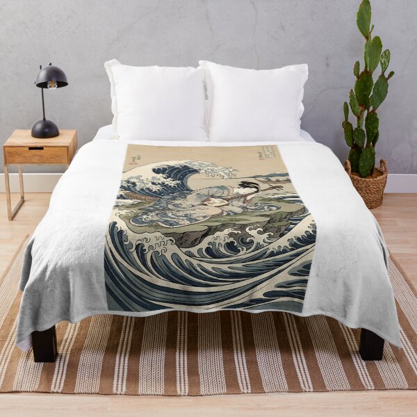 Item preview, Japanese Geisha with Shamisen on Wave Ukiyo-e Art designed and sold by TokyoUkiyoHouse.