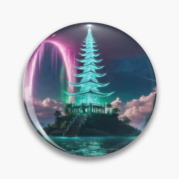 Item preview, Mystical Korean Pagoda with Pink Aurora Fantasy designed and sold by CuteSlothWorld.