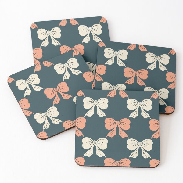 Item preview, Large Whimsical Retro Bow Toile Teal Coral Cream Pattern designed and sold by DColourMuse.