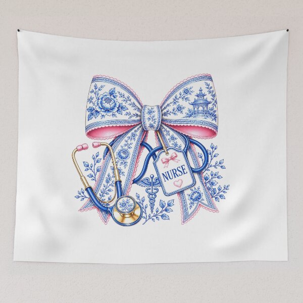 Item preview, Floral Stethoscope & Porcelain Bow Medical Graphic designed and sold by SweetTeezPrints.