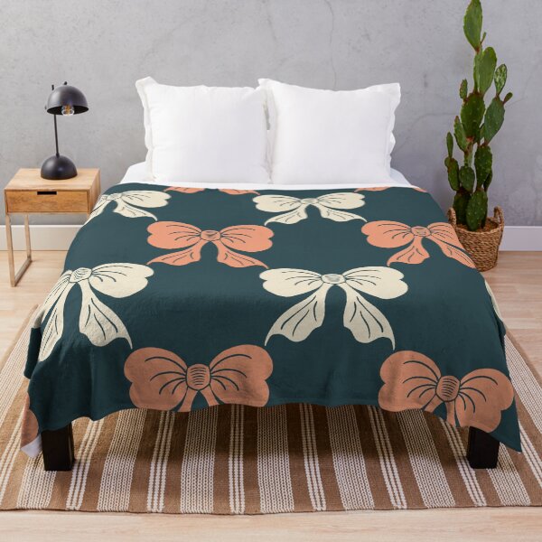 Item preview, Large Whimsical Retro Bow Toile Teal Coral Cream Pattern designed and sold by DColourMuse.