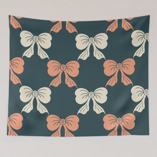 Item preview, Large Whimsical Retro Bow Toile Teal Coral Cream Pattern designed and sold by DColourMuse.