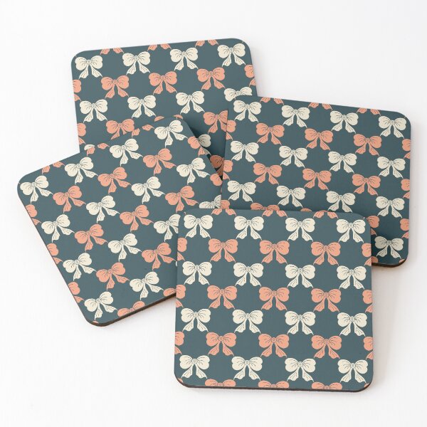Item preview, Medium Whimsical Retro Bow Toile Teal Coral Cream Pattern designed and sold by DColourMuse.