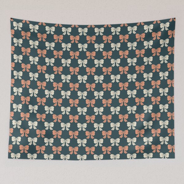 Item preview, Small Whimsical Retro Bow Toile Teal Coral Cream Pattern designed and sold by DColourMuse.