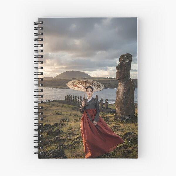 Item preview, Moai Statues and Korean Hanbok Elegance in Rapa Nui designed and sold by SOOstudio73.