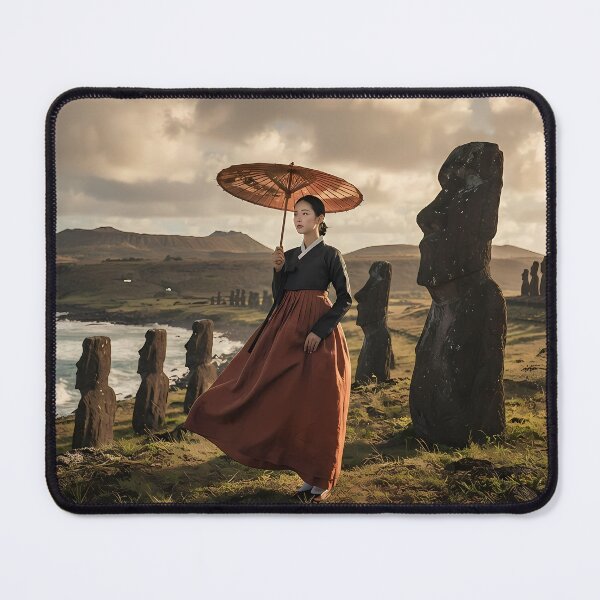 Item preview, Moai Statues and Korean Hanbok Elegance in Rapa Nui designed and sold by SOOstudio73.