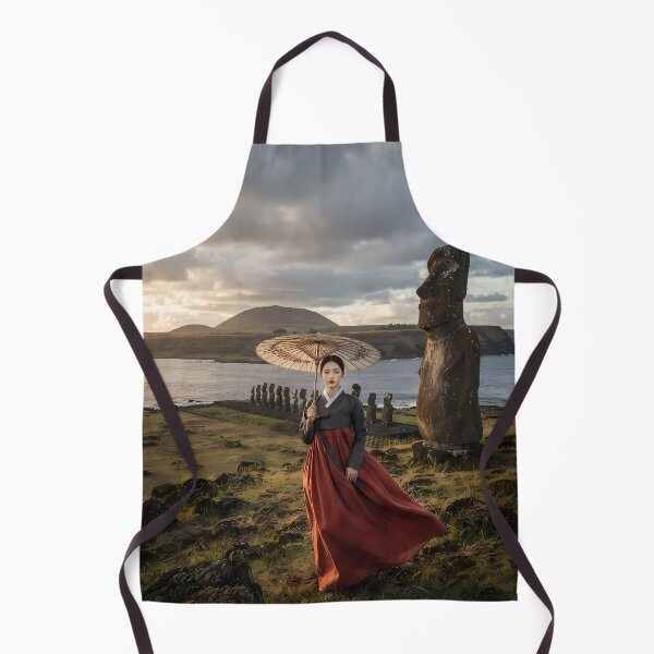 Item preview, Moai Statues and Korean Hanbok Elegance in Rapa Nui designed and sold by SOOstudio73.