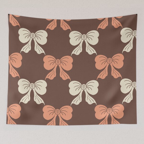 Item preview, Large Classic Cozy Bow Toile Brown Coral Pattern designed and sold by DColourMuse.