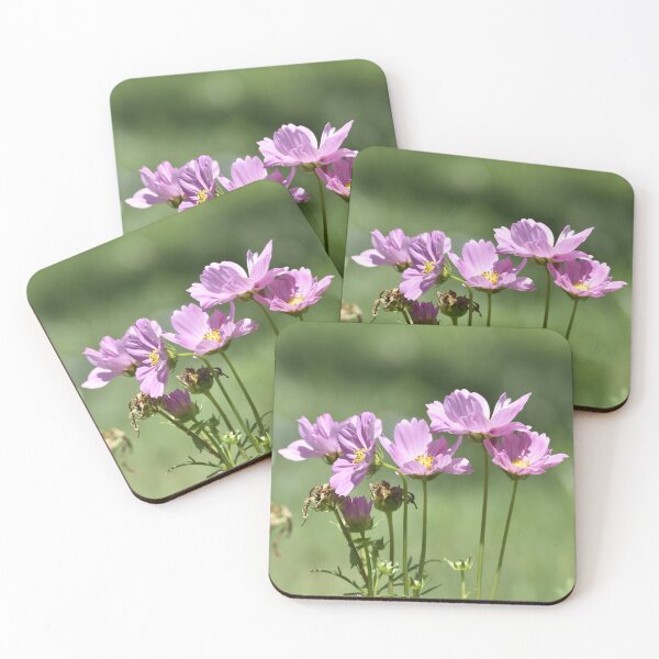 Item preview, Five Purple Cosmos Flowers with Buds in Garden designed and sold by TathataPhotos.