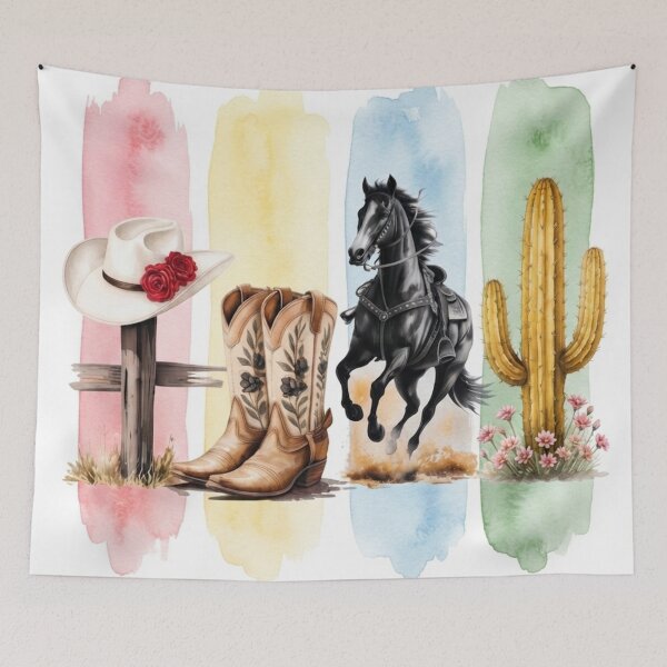 Item preview, Western Cowgirl Style Watercolor Country Art designed and sold by Golden Threads Studio.