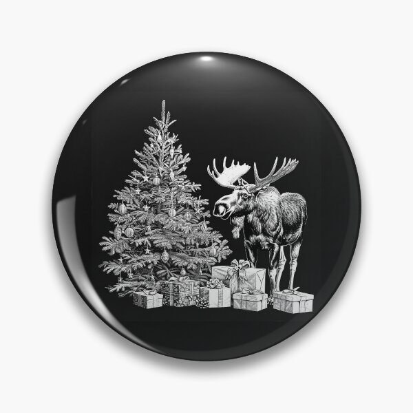 Item preview, Christmas Moose and Decorated Tree | Vintage Woodland Holiday Illustration designed and sold by inkoutninja.