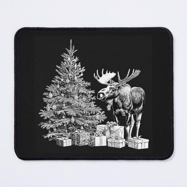 Item preview, Christmas Moose and Decorated Tree | Vintage Woodland Holiday Illustration designed and sold by inkoutninja.