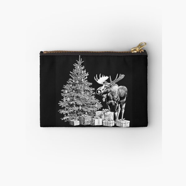 Item preview, Christmas Moose and Decorated Tree | Vintage Woodland Holiday Illustration designed and sold by inkoutninja.