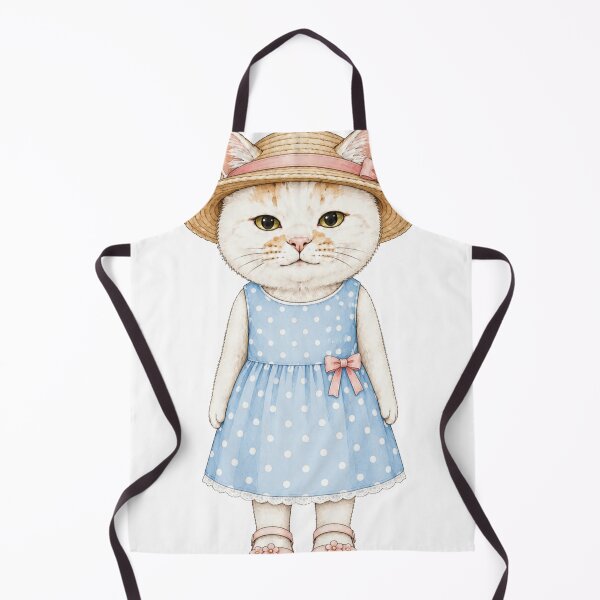 Item preview, Cute Cat in Blue Polka Dot Dress and Straw Hat designed and sold by Komatoya.