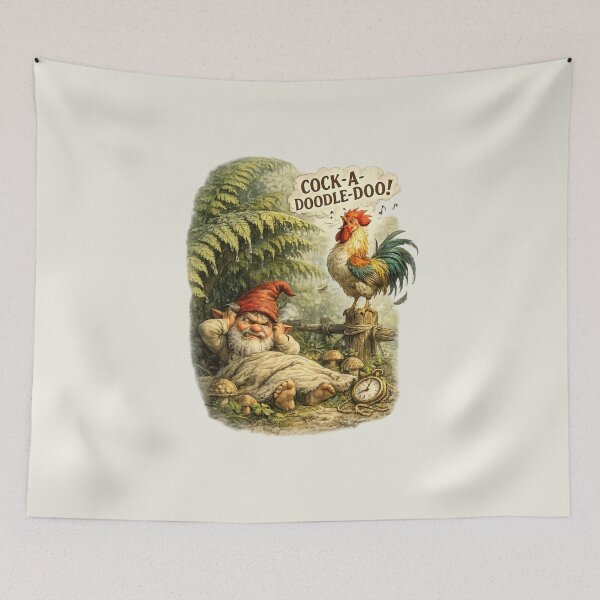 Item preview, Early Morning Wake-Up – Funny Angry Gnome and Rooster Vintage T-Shirt designed and sold by Alpine-Ink.
