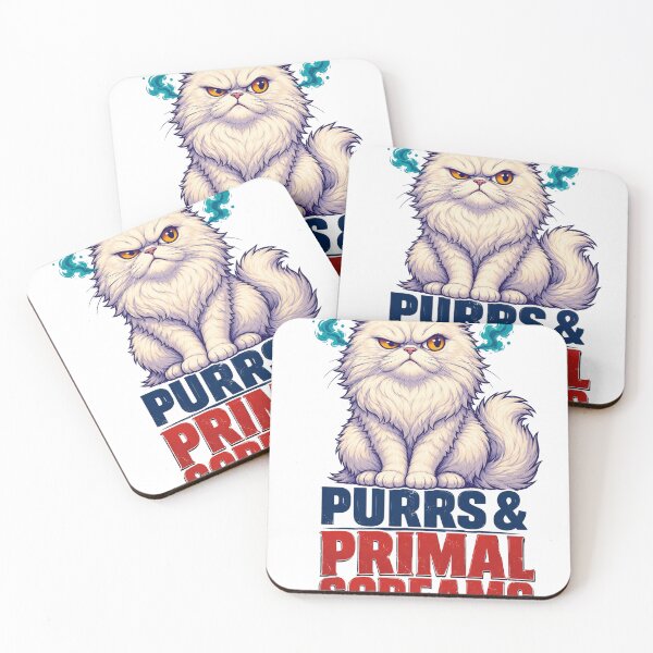 Item preview, Grumpy White Persian Cat Purrs & Primal Screams designed and sold by Retro Rascals Co..