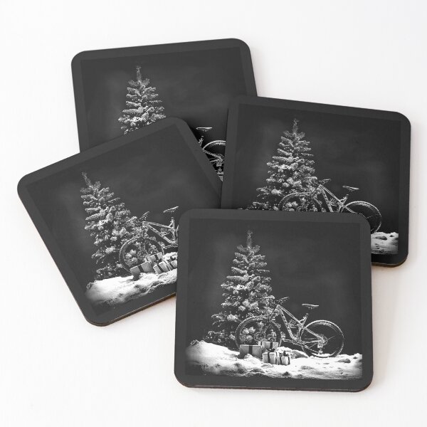 Item preview, Christmas Mountain Bike by a Snowy Tree | Winter Cycling Holiday Illustration designed and sold by inkoutninja.