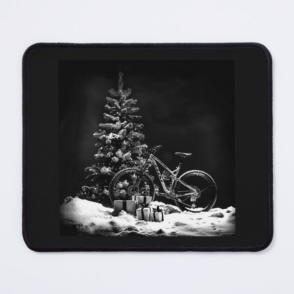Item preview, Christmas Mountain Bike by a Snowy Tree | Winter Cycling Holiday Illustration designed and sold by inkoutninja.