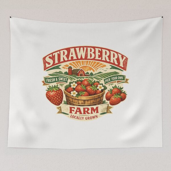Item preview, Vintage Strawberry Farm Fresh and Sweet Illustration  designed and sold by NinaVibeStudio.