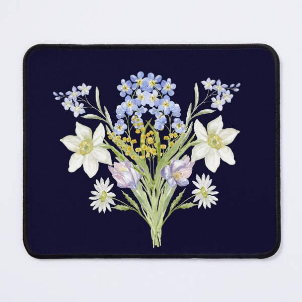 Item preview, Blue Forget Me Not Floral Bouquet on Dark Navy designed and sold by Jyoti-Quotes.