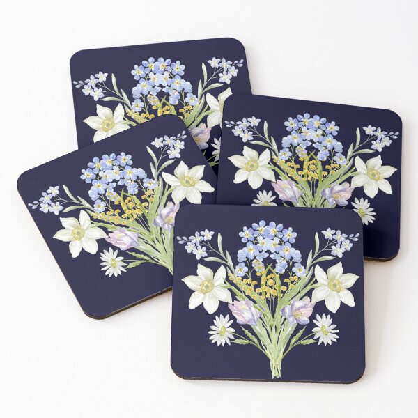 Item preview, Blue Forget Me Not Floral Bouquet on Dark Navy designed and sold by ​Jyoti Digital Artist.