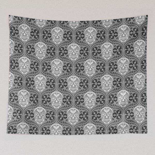 Item preview, Mexican Talavera Skull Light Gray, Black and White Alt Goth Dark Aesthetic (Medium) designed and sold by Glowing Oldies Shoppe.