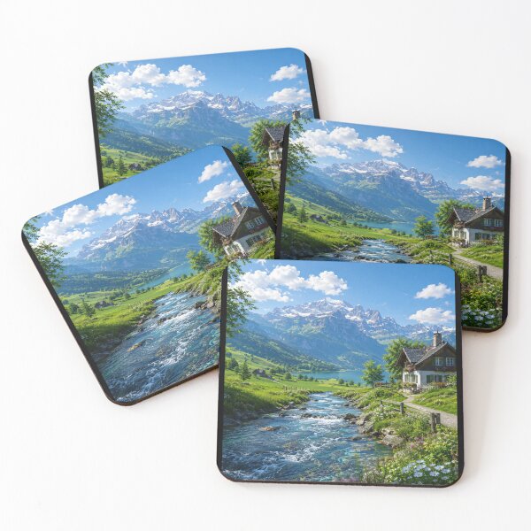 Item preview, Alpine Chalet by a Mountain Stream designed and sold by Safwat-Aziz1.