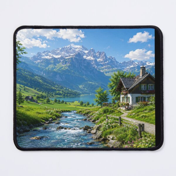 Item preview, Alpine Chalet by a Mountain Stream designed and sold by Safwat-Aziz1.