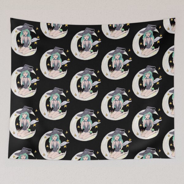 Item preview, Good Witch Flying On Broomstick Full Moon Graphic designed and sold by NoirLuxeStudio.
