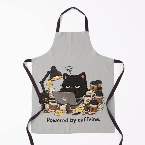 Item preview, Powered By Caffeine Cute Tired Black Cat Late Night Coffee designed and sold by ChubbyGoong.