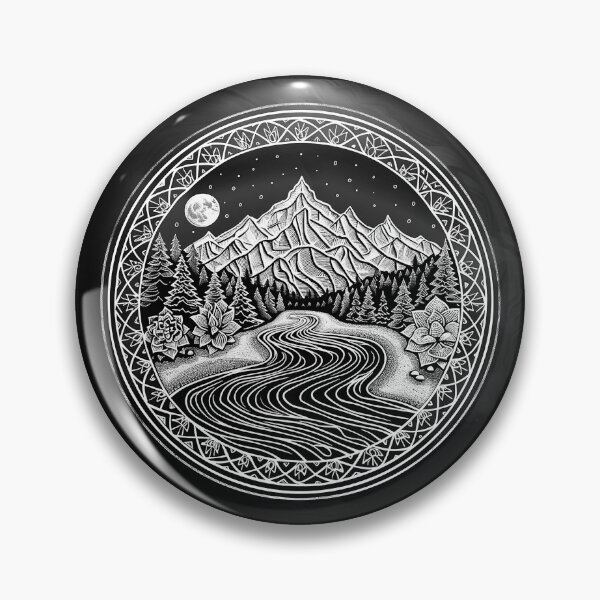 Item preview, Mountain River Mandala | Moonlit Wilderness Sacred Geometry Illustration designed and sold by inkoutninja.