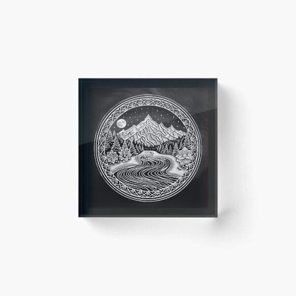 Item preview, Mountain River Mandala | Moonlit Wilderness Sacred Geometry Illustration designed and sold by inkoutninja.