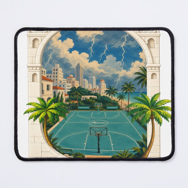 Item preview, Miami Storm Basketball Court | Coastal Mediterranean Wall Art with Lightning Sky designed and sold by RAYapparel.