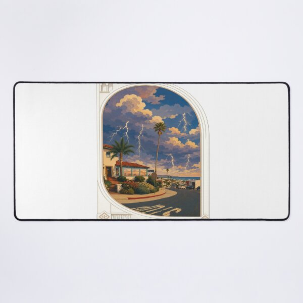 Item preview, Coastal Storm Wall Art | Mediterranean Ocean View | Lightning Sky Vintage Travel Poster designed and sold by RAYapparel.