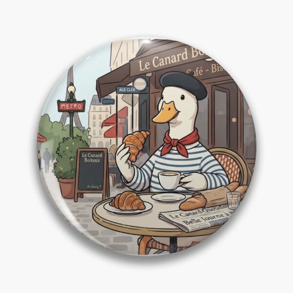Item preview, French duck drinking coffee and a croissant in Paris designed and sold by Purpleclomb.