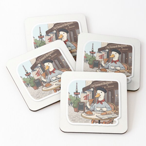 Item preview, French duck drinking coffee and a croissant in Paris designed and sold by Purpleclomb.