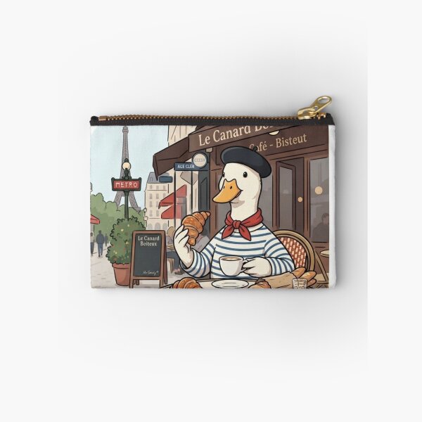 Item preview, French duck drinking coffee and a croissant in Paris designed and sold by Purpleclomb.