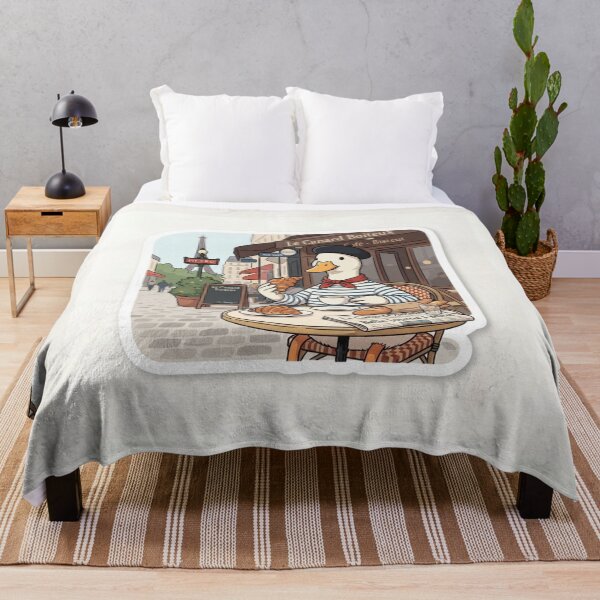 Item preview, French duck drinking coffee and a croissant in Paris designed and sold by Purpleclomb.