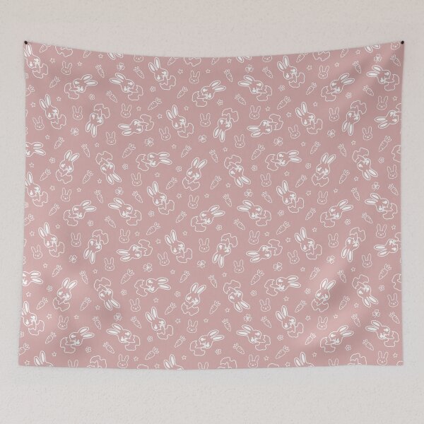 Item preview, Cute Kawaii Bunny Seamless Pattern | Minimal Pink Rabbit & Carrot Design designed and sold by romyca creation_22.