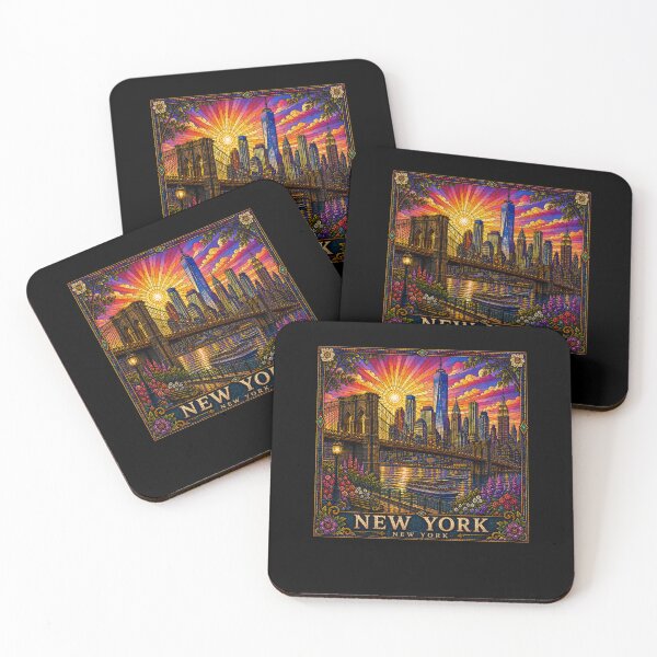 Item preview, New York Stained Glass Travel Poster | Brooklyn Bridge NYC Skyline Vintage Art Print designed and sold by Swanny's Custom T-shirt and Gift Designs.