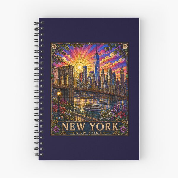 Item preview, New York Stained Glass Travel Poster | Brooklyn Bridge NYC Skyline Vintage Art Print designed and sold by Swanny's Custom T-shirt and Gift Designs.