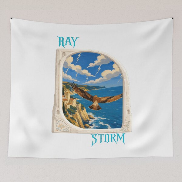 Item preview, Majestic Eagle Over Mediterranean Coast | Lightning Storm Coastal Wall Art | Vintage Travel Poster designed and sold by RAYapparel.