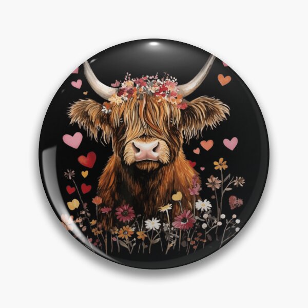 Item preview, Watercolor Scottish Highland Cow with Flower Crown and Hearts designed and sold by haitrieuic96.