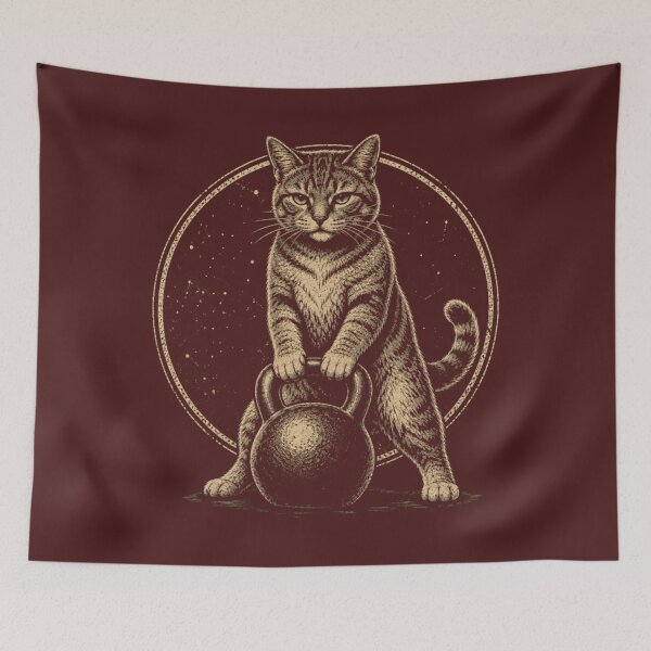 Item preview, Vintage Strong Cat Kettlebell Fitness Retro designed and sold by KaseyGreenfel.