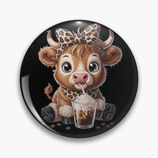 Item preview, Sipping Iced Coffee Cute Baby Highland Cow with Leopard Bow designed and sold by haitrieuic96.